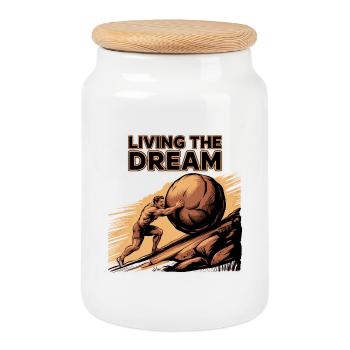Vivre le rêve - T-shirt drôle Sisyphos - Boîte à biscuits avec couvercle en bois - blanc - Devant