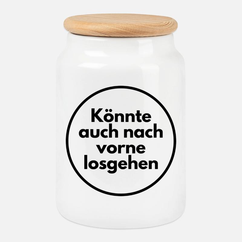 Könnte auch nach vorne losgehen - Keksdose mit Holzdeckel - Weiß
