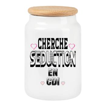 Cherche Séduction en CDI - Boîte à biscuits avec couvercle en bois - blanc - Devant