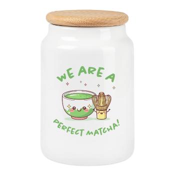 Moment matcha parfait - Boîte à biscuits avec couvercle en bois - blanc - Devant