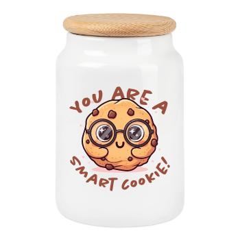Cookie intelligent - Boîte à biscuits avec couvercle en bois - blanc - Devant