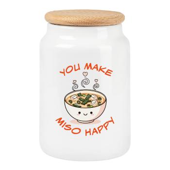 Miso Lucky Bowl Cartoon - Cookie Jar with Wooden Lid - white - Front