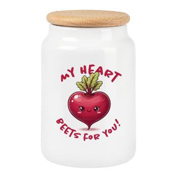 Message d’amour du cœur - Boîte à biscuits avec couvercle en bois - blanc - Devant