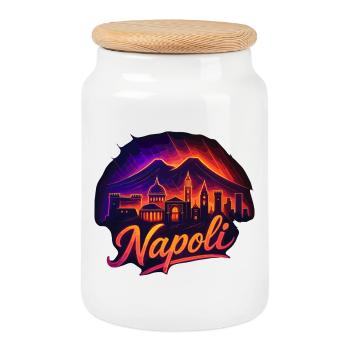 Naples City Italy Napoli Silhouette Gift - Cookie Jar with Wooden Lid - white - Front