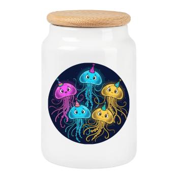 Festival des méduses en bleu foncé - Boîte à biscuits avec couvercle en bois - blanc - Devant