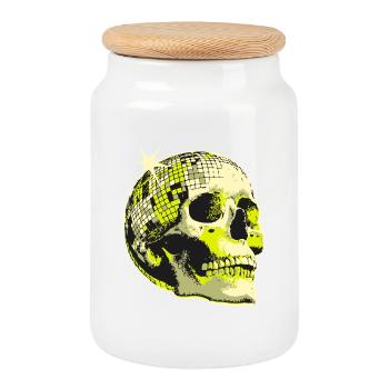 Neon Skull Disco Ball - Cookie Jar with Wooden Lid - white - Front