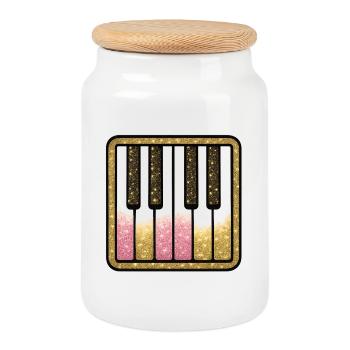 Glitzer Klavier Pastell Glam - Keksdose mit Holzdeckel - Weiß - Vorne