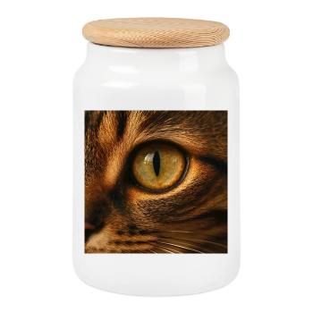 Animal - Cat, Close Up Of Eye - Cookie Jar with Wooden Lid - white - Front
