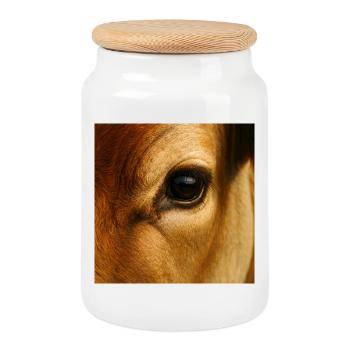 Animal - Vache, Gros Plan Sur L’œil - Boîte à biscuits avec couvercle en bois - blanc - Devant