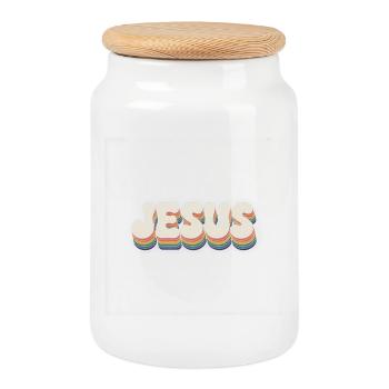 Jesus Christ - Christian Rainbow Logo - Cookie Jar with Wooden Lid - white - Front