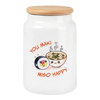 You Maki Miso Happy Sushi Bowl - Cookie Jar with Wooden Lid - white - Front
