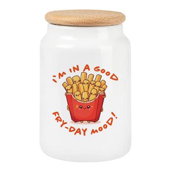 Fries Good Mood Kawaii - Cookie Jar with Wooden Lid - white - Front