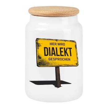 Dialect is spoken here – funny saying - Cookie Jar with Wooden Lid - white - Front