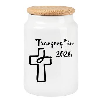 Best Man 2026 Gender-Appropriate Wedding Cross Fish - Cookie Jar with Wooden Lid - white - Front