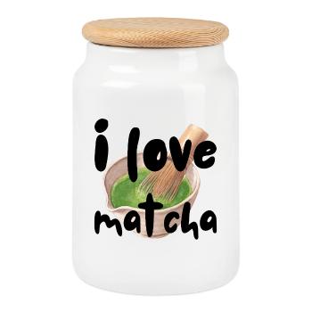 I love matcha Spruch Sprüche Geschenkidee Geschenk - Keksdose mit Holzdeckel - Weiß - Vorne