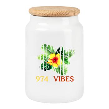 Tropical Hibiscus 974 Vibes - Boîte à biscuits avec couvercle en bois - blanc - Devant
