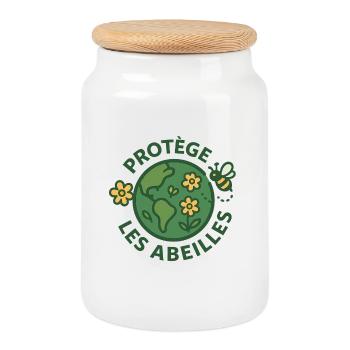 Protects Green Earth Bees - Cookie Jar with Wooden Lid - white - Front