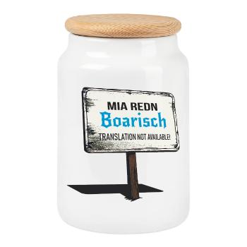 Mia Redn Bavarian dialect Humor - Cookie Jar with Wooden Lid - white - Front