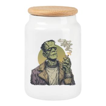 Smoking Zombie - Tuxedo - Retro - Vintage - Cookie Jar with Wooden Lid - white - Front