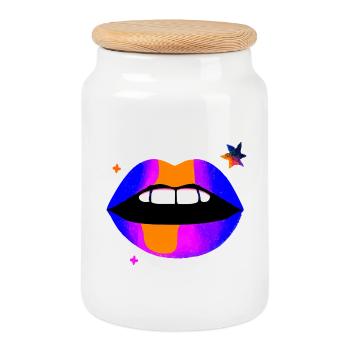 Neon Rainbow Lips - Cookie Jar with Wooden Lid - white - Front