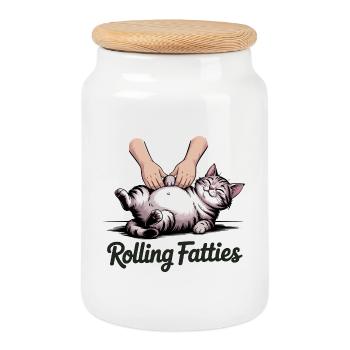 Rolling Fatties - Funny Cat T-Shirt - Cookie Jar with Wooden Lid - white - Front
