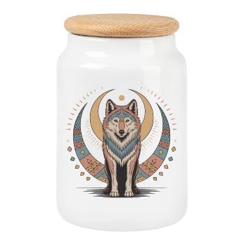 Boho Wolf - Keksdose mit Holzdeckel - Weiß - Vorne