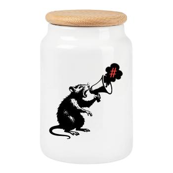Ratte macht Stunk | Street-Art-Stencil-Stil - Keksdose mit Holzdeckel - Weiß - Vorne