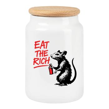 Eat the Rich Ratte mit Sprühdose - Keksdose mit Holzdeckel - Weiß - Vorne