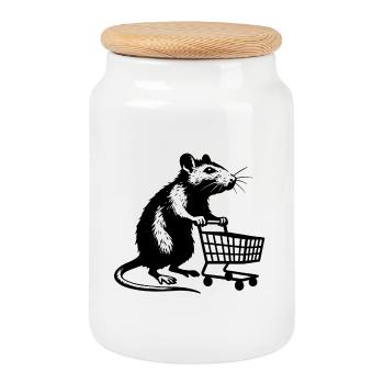 Rat with shopping cart - Cookie Jar with Wooden Lid - white - Front