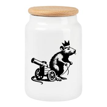 Imperial Rat on Cannon Cart | King Rat - Cookie Jar with Wooden Lid - white - Front