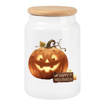 Happy Halloween Pumpkin - Cookie Jar with Wooden Lid - white - Front