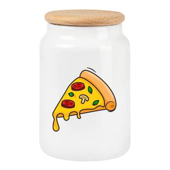 Colorful Pizza Slice Cartoon - Cookie Jar with Wooden Lid - white - Front