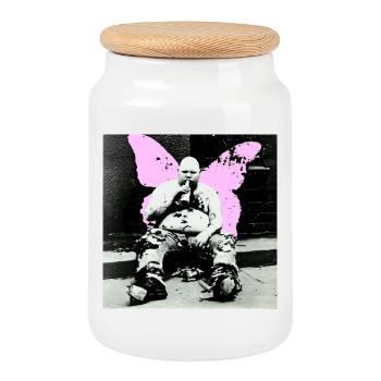 Pink Butterfly Man - Cookie Jar with Wooden Lid - white - Front