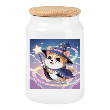 Corgi mystique - Boîte à biscuits avec couvercle en bois - blanc - Devant