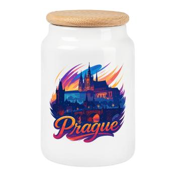 Prague Skyline Color Rush City République tchèque Cadeau - Boîte à biscuits avec couvercle en bois - blanc - Devant