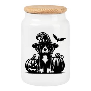 Halloween - Dog - Cookie Jar with Wooden Lid - white - Front
