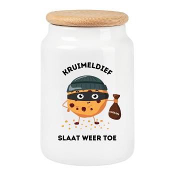 Le petit voleur frappe encore un jeu de mots amusant - Boîte à biscuits avec couvercle en bois - blanc - Devant