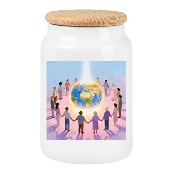 La Terre entourée de communauté - Boîte à biscuits avec couvercle en bois - blanc - Devant