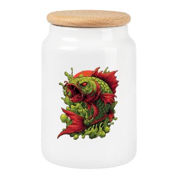 Emerald Koi Fury Splash - Cookie Jar with Wooden Lid - white - Front