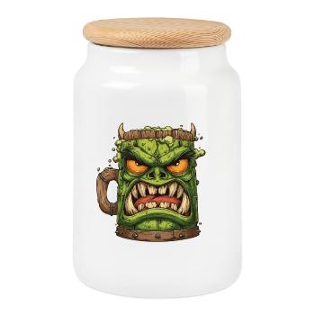 Fierce Green Goblin Mug - Cookie Jar with Wooden Lid - white - Front