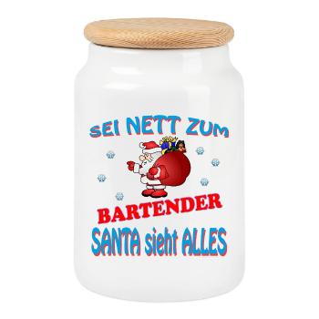 SANTA BARTENDER - Keksdose mit Holzdeckel - Weiß - Vorne