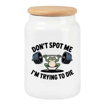 Don't spot me, I'm trying to stirb - Funny Gym Frog - Keksdose mit Holzdeckel - Weiß - Vorne