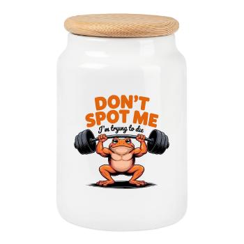 Don't spot me, I'm trying to stirb - Funny Gym Frog - Keksdose mit Holzdeckel - Weiß - Vorne