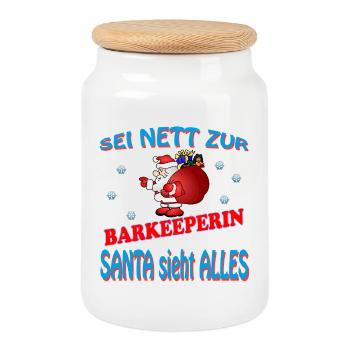 SANTA BARKEEPERIN - Keksdose mit Holzdeckel - Weiß - Vorne