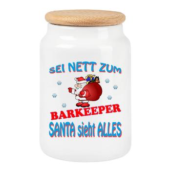 SANTA BARKEEPER - Keksdose mit Holzdeckel - Weiß - Vorne