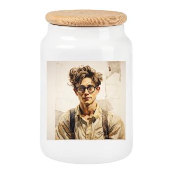 Portrait d’apprenant occasionnel avec des lunettes - Boîte à biscuits avec couvercle en bois - blanc - Devant