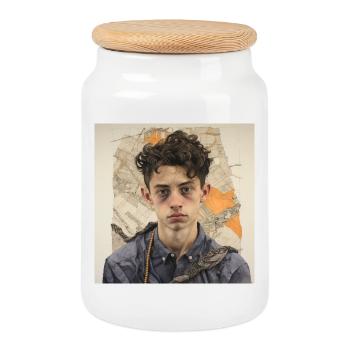 Portrait de cheveux ébouriffés en patchwork - Boîte à biscuits avec couvercle en bois - blanc - Devant