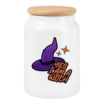 Hexenhut – Yes I Am a Witch - Boîte à biscuits avec couvercle en bois - blanc - Devant