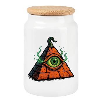 Halloween Pyramid – The Eye of Terror - Cookie Jar with Wooden Lid - white - Front