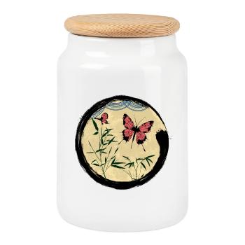 Japanese Butterfly - Keksdose mit Holzdeckel - Weiß - Vorne
